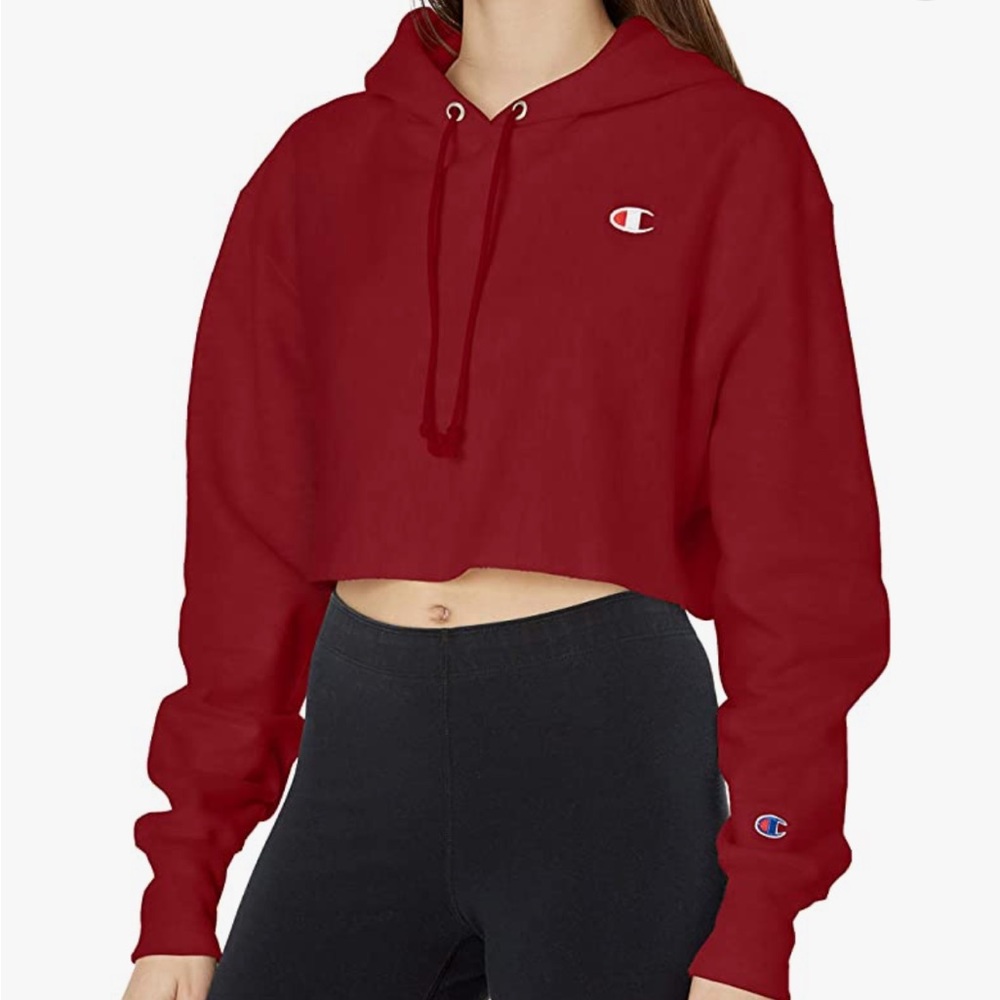 Burgundy red champion cropped hoodie